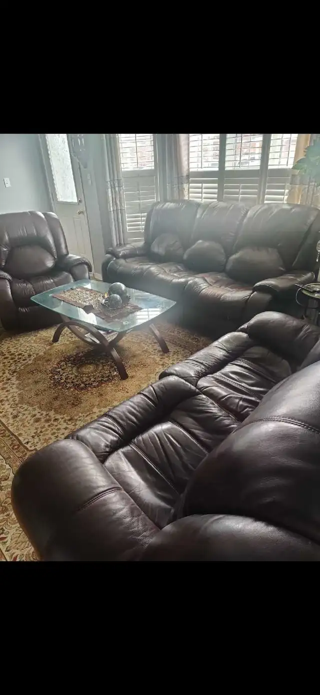 Faux Leather Sofa Set with Glass Coffee Table BRAMPTON ONTARIO - Photo 2