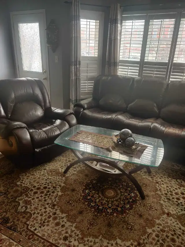 Faux Leather Sofa Set with Glass Coffee Table BRAMPTON ONTARIO - Photo 3