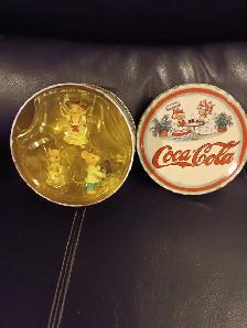 Coca Cola Coke Christmas Tin With 3 Mice Ornaments