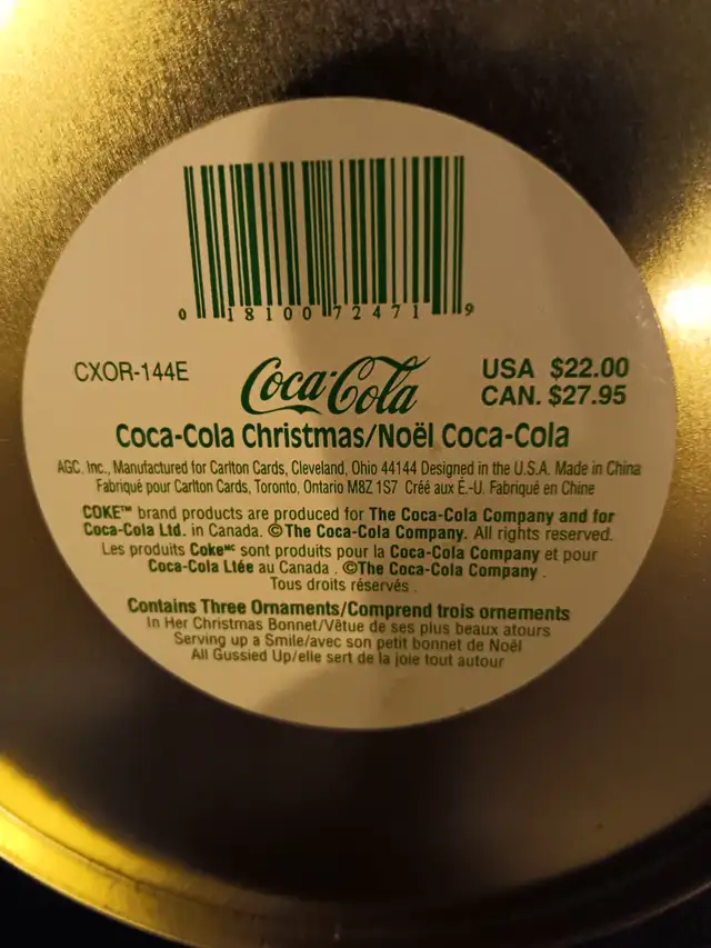 Coca Cola Coke Christmas Tin With 3 Mice Ornaments - Photo 3
