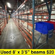 1000's of used 8' x 3.5' pallet racking beams ONLY $20!