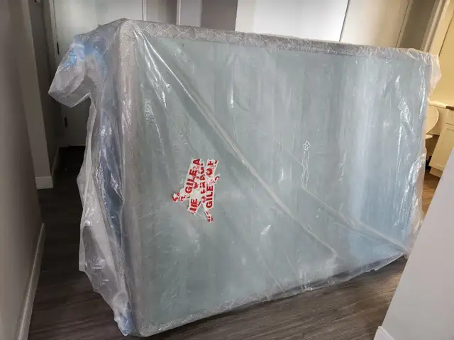 1 Queen size matress with wooden box (box is still in plastic), - Photo 3