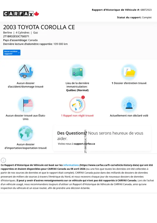 GARANTIE / TOYOTA COROLLA CE/ TRÈS PROPRE/ TRÈS BONNE MÉCANIQUE - Photo 2
