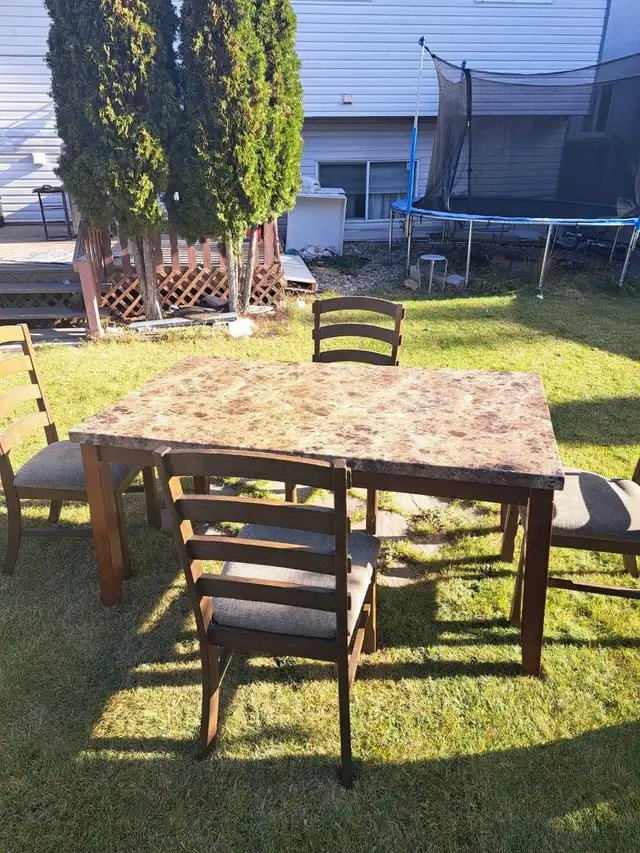 Brown Marble Dining Table Set