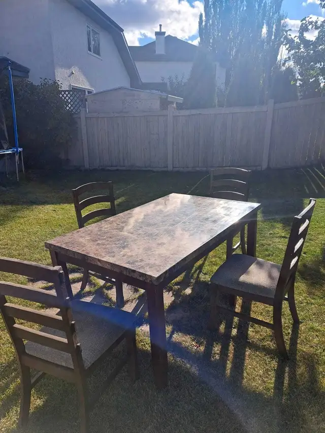 Brown Marble Dining Table Set - Photo 2