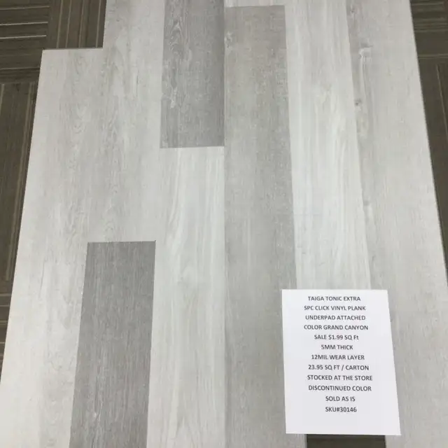 GREY CLICK SPC VINYL PLANK WITH UNDERPAD $1.99 SQ FT