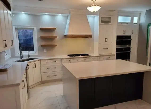 floating vanity kitchen cabinets quartz countertops - Photo 3