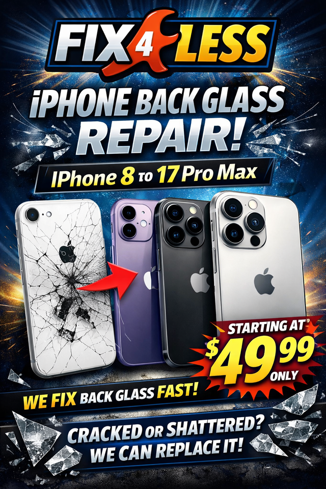 iPhone Back Glass Repair $49.99   (iPhone 8 to 17 Pro Max)