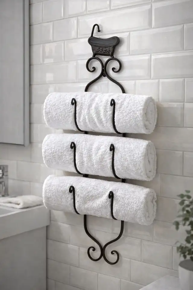 Vintage Wrought Iron Wall Towel Rack – 3-Tier Bathroom Organizer