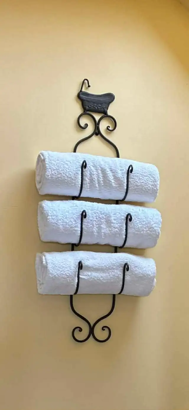 Vintage Wrought Iron Wall Towel Rack – 3-Tier Bathroom Organizer - Photo 2