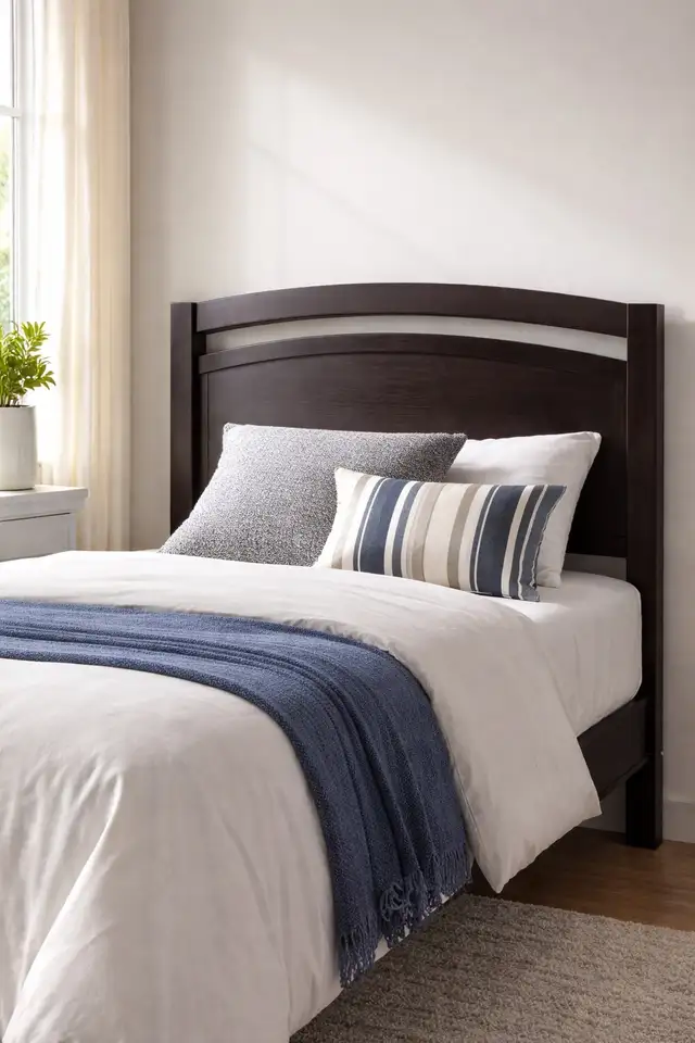 Modern Twin Headboard – Dark Wood Curved Design