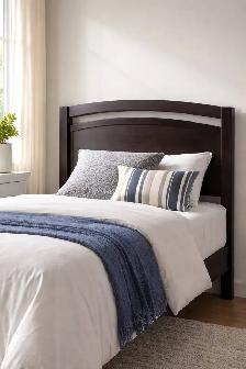 Modern Twin Headboard – Dark Wood Curved Design