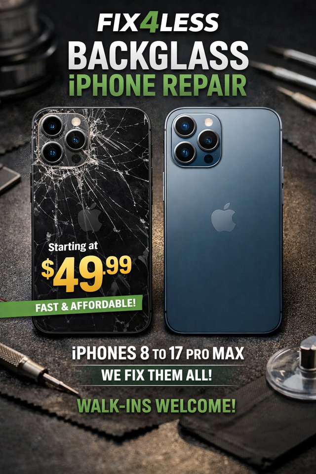 iPhone Back Glass Repair $49.99  (iPhone 8 to 17 Pro Max)
