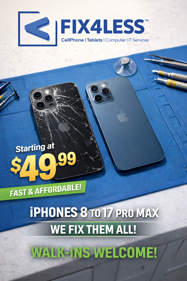iPhone Back Glass Repair $49.99  (iPhone 8 to 17 Pro Max)