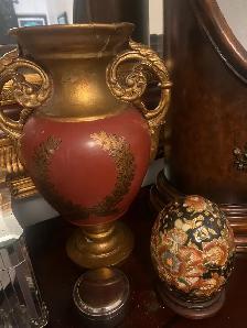 Burnt red and gold gilded 20" vase
