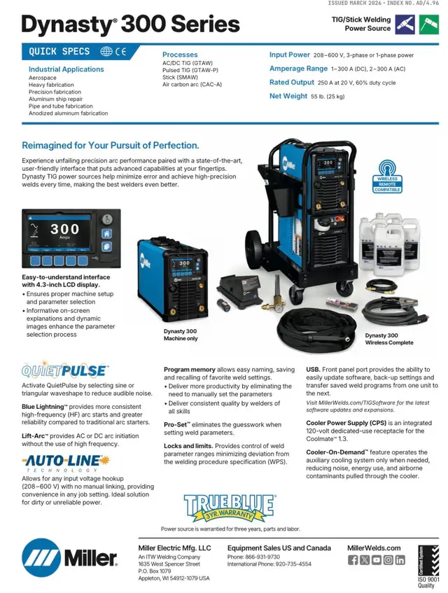 Miller Dynasty 300 Multi-Process Welding Machine - Photo 3