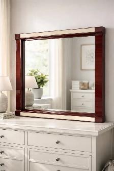 Modern Cherry Wood Framed Wall Mirror – Large Decorative Accent