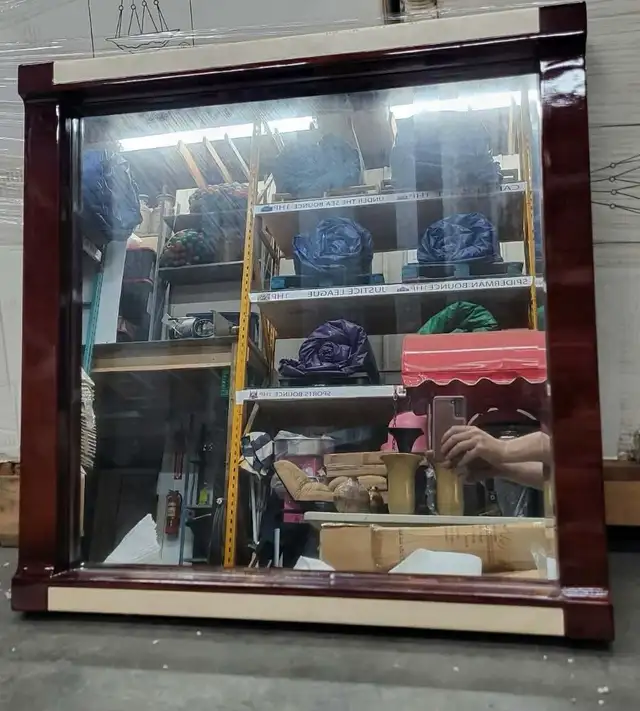 Modern Cherry Wood Framed Wall Mirror – Large Decorative Accent - Photo 2