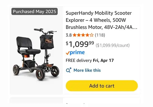 $500 4 wheel mobility scooter SuperHandy 2025