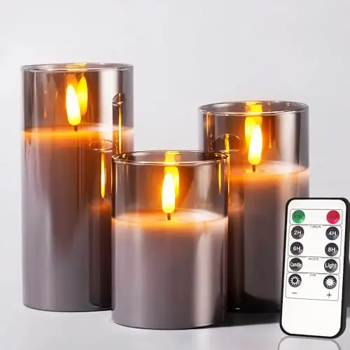 (New)Glass Battery Operated LED Flameless Candles with Remote an