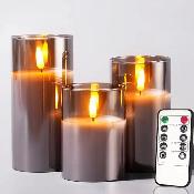 (New)Glass Battery Operated LED Flameless Candles with Remote an