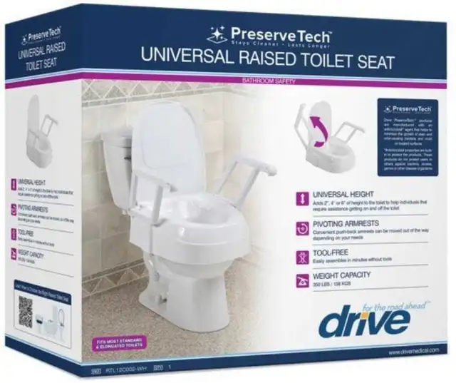BNIB Drive Medical PreserveTech Universal Raised Toilet Seat
