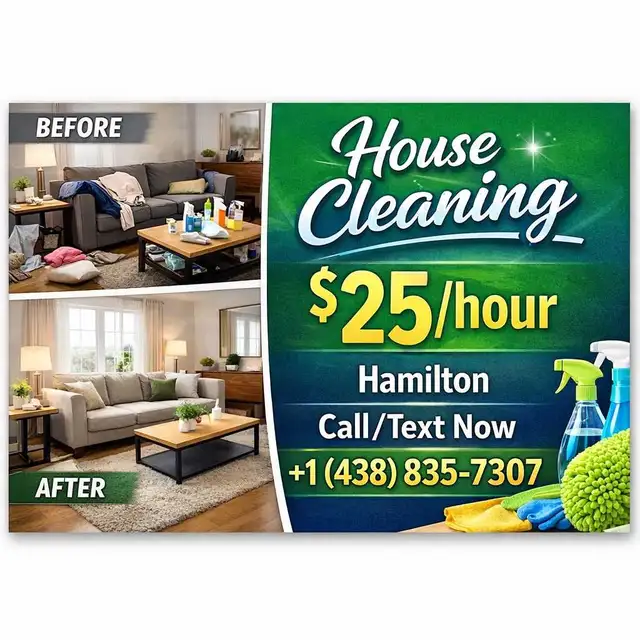 House Cleaning Service – $25/hour – Hamilton