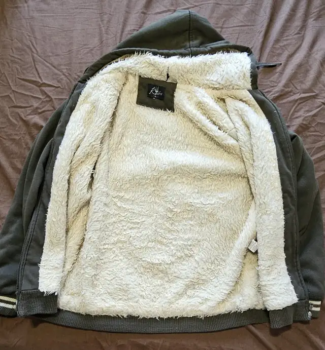 MEN'S ZIP UP OUTSIDERS OLIVE GREEN SHERPA FUR/FLEECE HOODIE (XL) - Photo 2