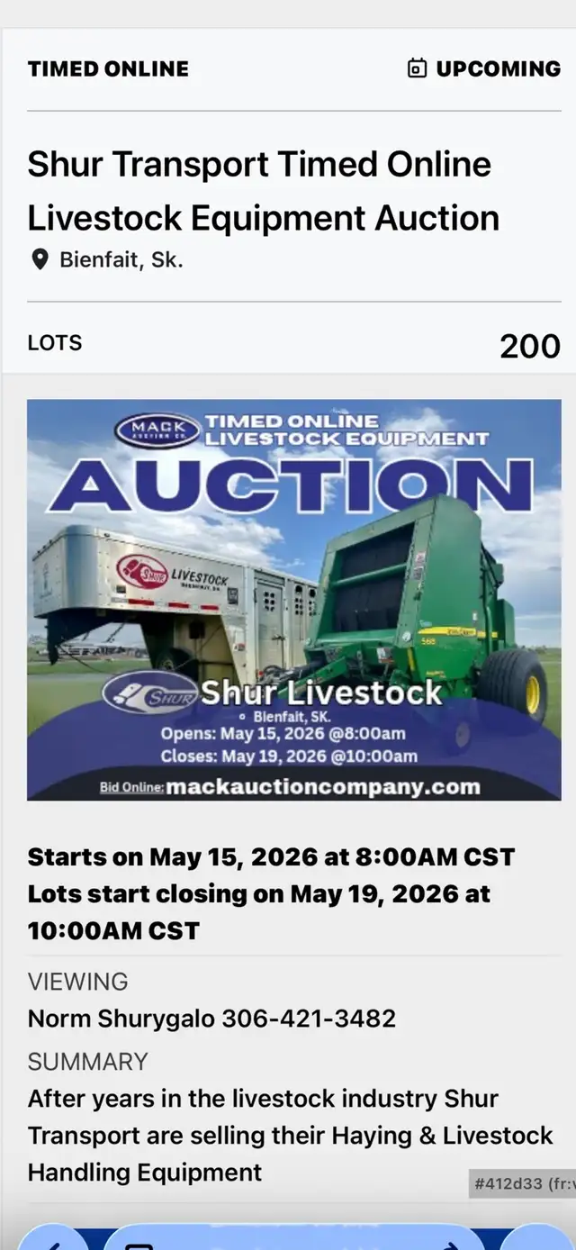 Livestock and hay equipment Auction