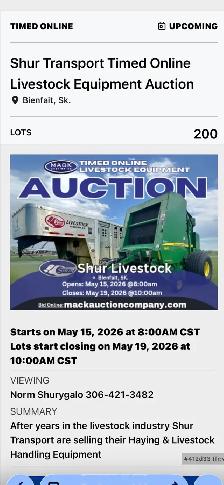 Livestock and hay equipment Auction