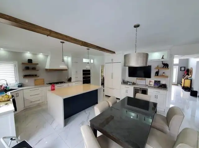 Modern vanity kitchen cabinets quartz countertop island pantry - Photo 3