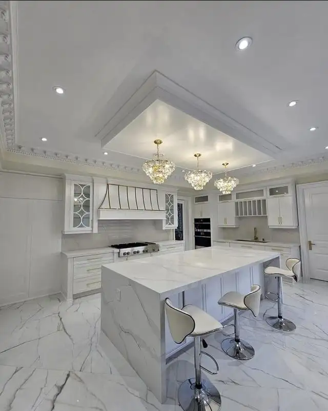 Modern vanity kitchen cabinets quartz countertop island pantry - Photo 7