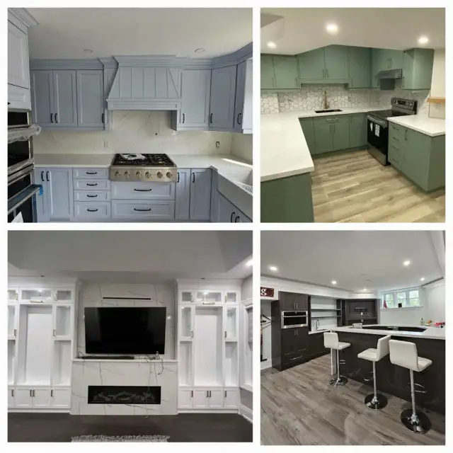 Modern vanity kitchen cabinets quartz countertop island pantry - Photo 9