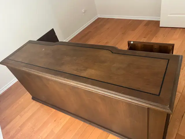 Free delivery used Dark Wood Executive Desk with Drawers - Photo 7