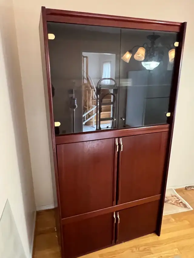 Free delivery used Wooden Display Cabinet with Glass Doors - Photo 2