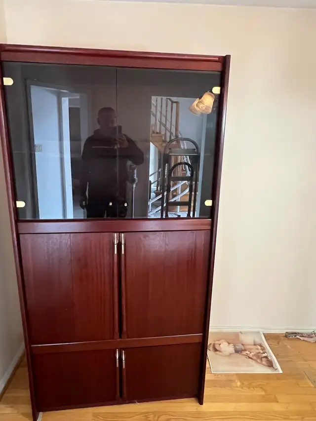 Free delivery used Wooden Display Cabinet with Glass Doors - Photo 3
