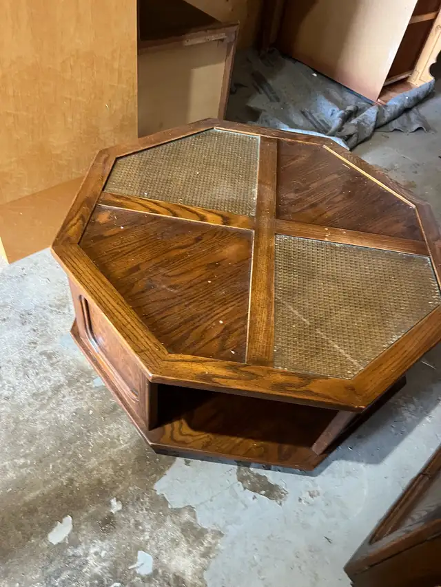 Free delivery used Octagonal  Coffee Table with Cane and Glass - Photo 3