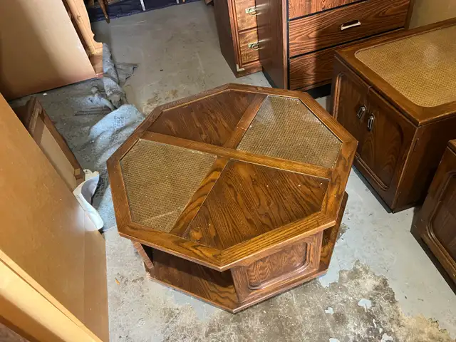 Free delivery used Octagonal  Coffee Table with Cane and Glass - Photo 5
