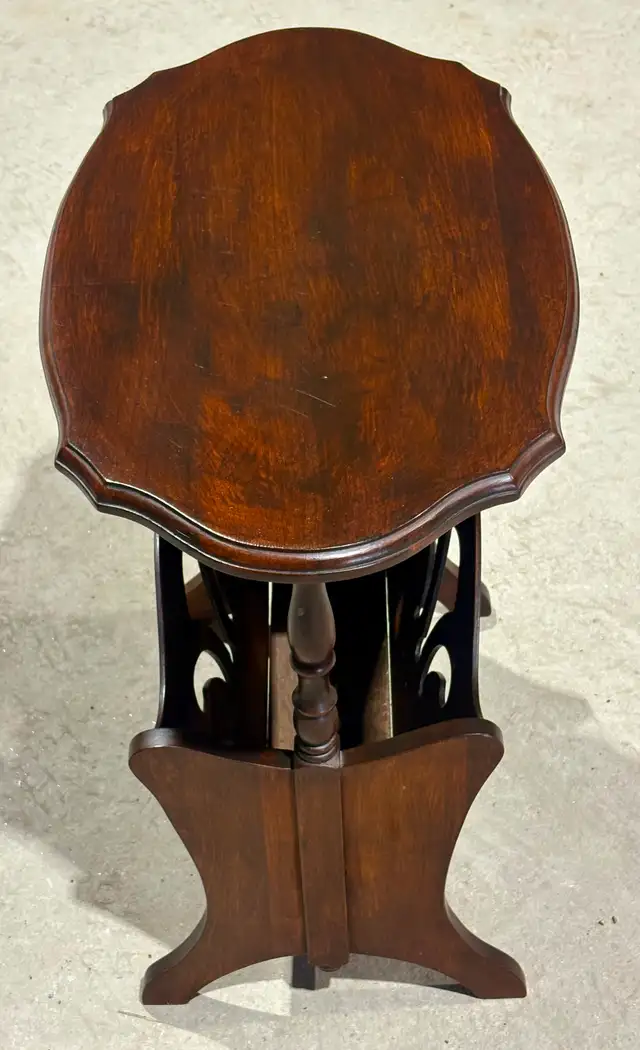 Vintage Walnut Magazine Rack Lamp Table (w Scalloped Oval Top) - Photo 2