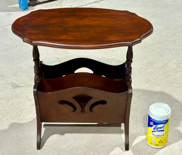 Vintage Walnut Magazine Rack Lamp Table (w Scalloped Oval Top) - Photo 5