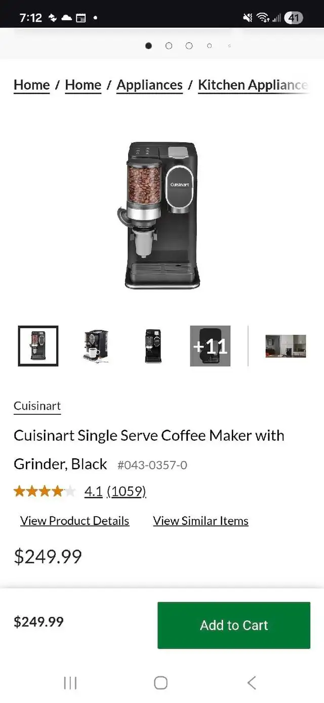 Cuisinart Single Serve Coffee Maker with Grinder