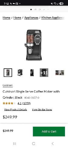 Cuisinart Single Serve Coffee Maker with Grinder