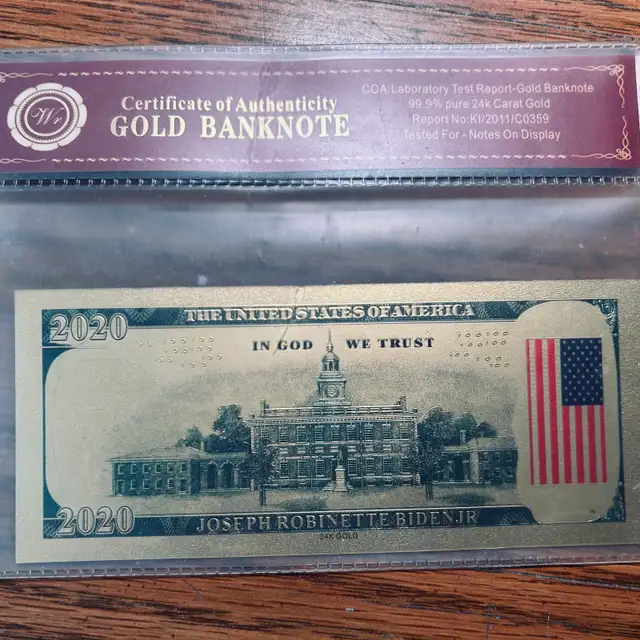 THREE GOLD FOIL BILLSONE JOE BIDEN JR. 2020 BILL 24K FOIL - Photo 3