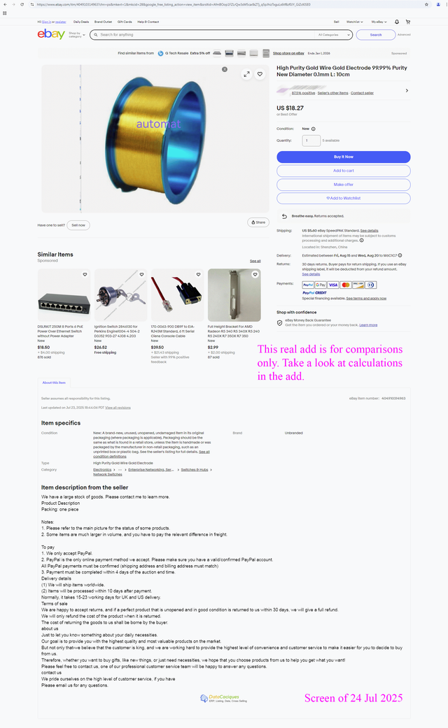 North York Spring Sale - 99.99 Pure 0.018mm Fine Gold Wire! - Photo 2