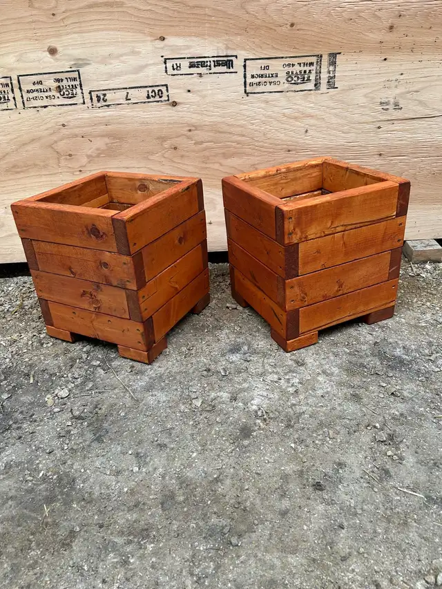 Wooden planters and benches