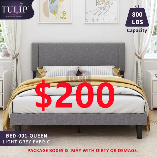 $200 Nice design light grey fabric bed frame#1