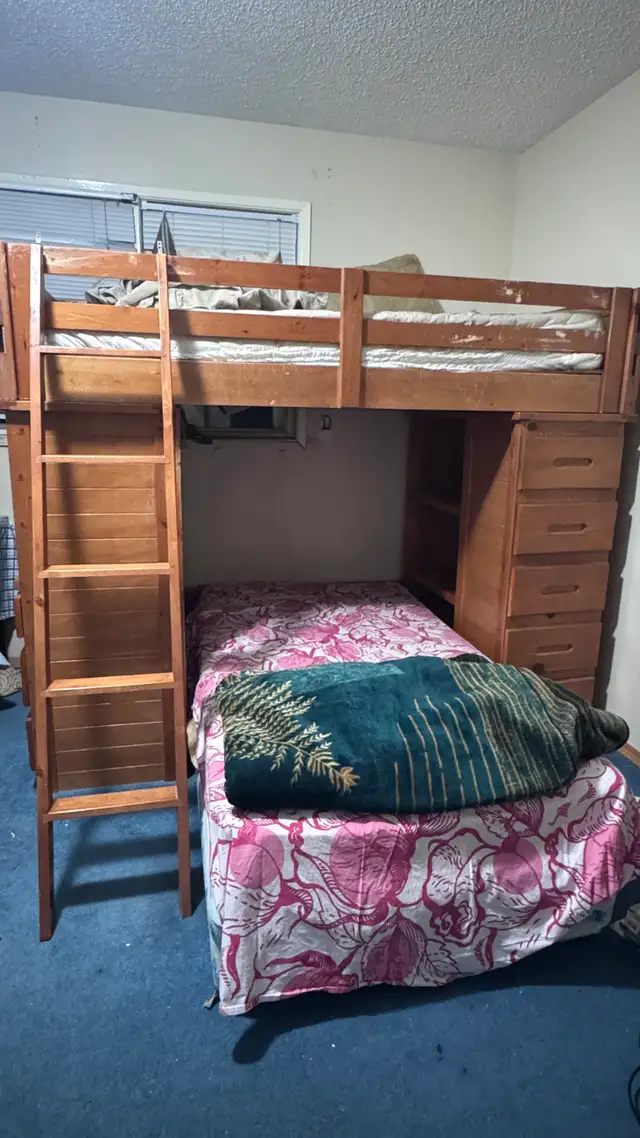 Solid Wood Loft Bed w/ Desk   8 Drawers   3 Shelves