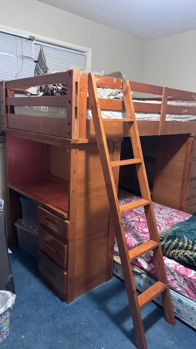 Solid Wood Loft Bed w/ Desk   8 Drawers   3 Shelves - Photo 2