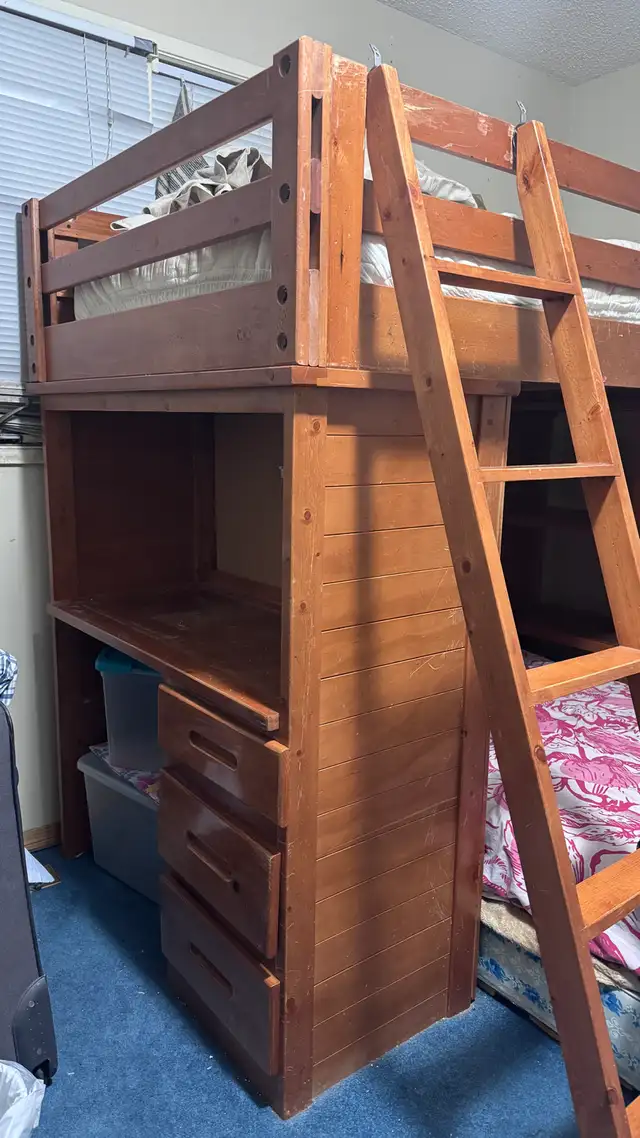Solid Wood Loft Bed w/ Desk   8 Drawers   3 Shelves - Photo 4