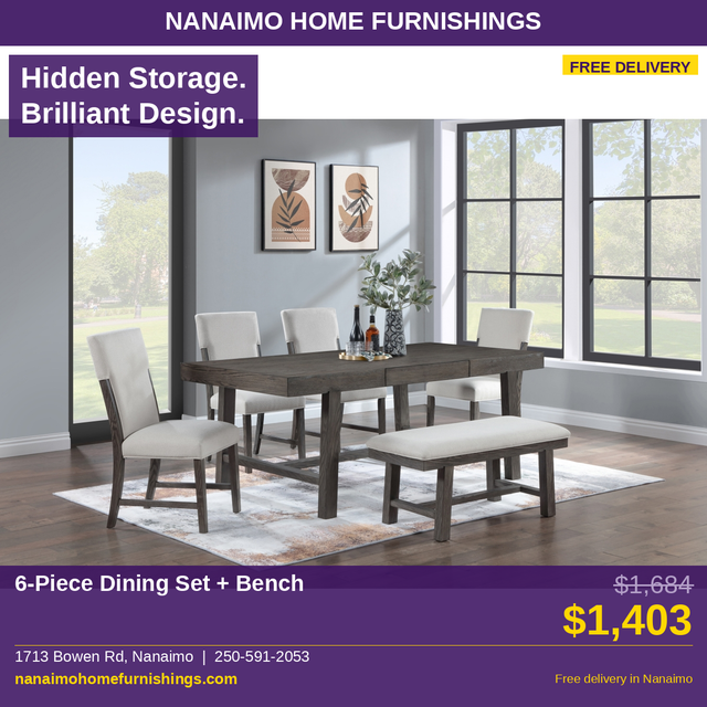6-Piece Dining Set with Bench and Hidden Storage — Free Delivery